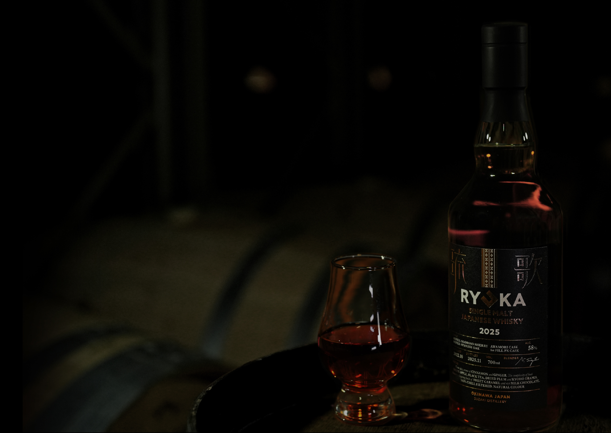 RYOKA whisky bottle and glass